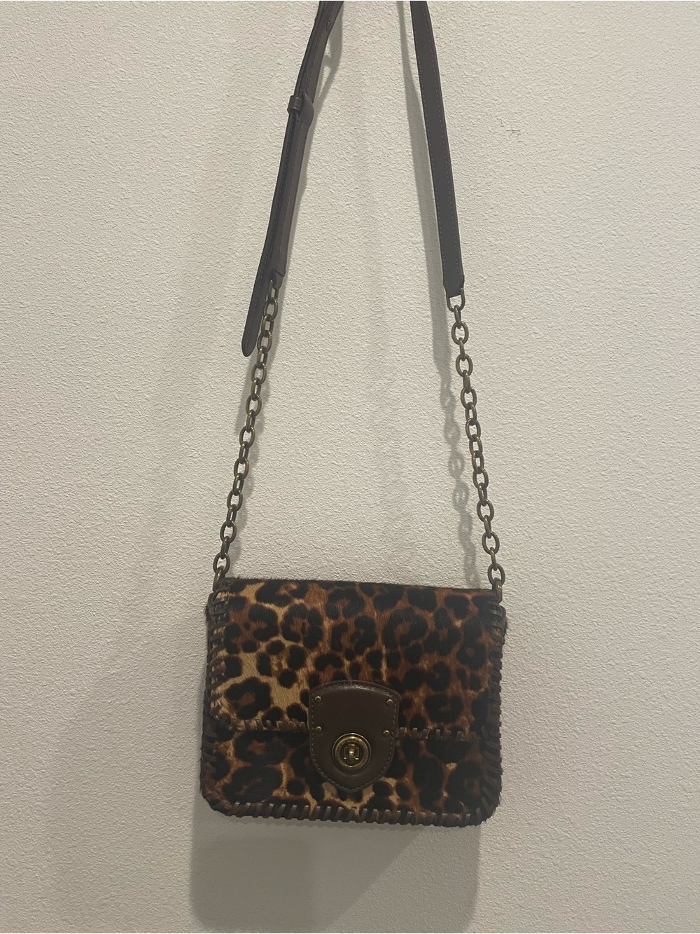 Ralph Lauren Leopard Print Crossbody Bag with Brown Trim